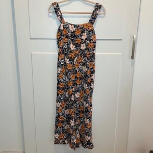 Monte Cori Floral Print‎ Jumpsuit Womens M Wide Leg Black Orange Romper MSRP$178